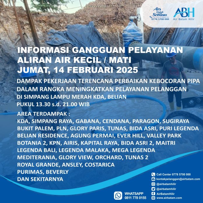 Ada Perbaikan Pipa di Simpang KDA, Ini Wilayah Terdampak Aliran Air Terhenti Sementara Waktu - insightkepri.com